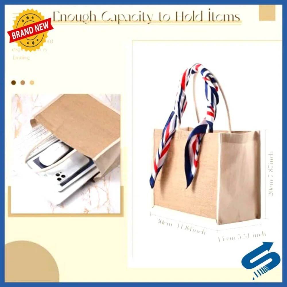 Jute Tote Bags Natural Burlap Reusable Grocery Beach Tote Set Multipurpose